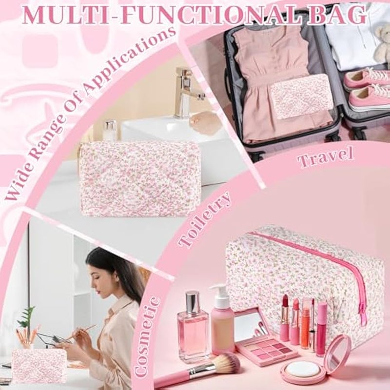 يورسكيتووس شنطة مكياج مبطنة صغيرة لطيفة، شنطة مستحضرات تجميل منتفخة من القطن، منظم مكياج كوكيت للسفر، شنطة مكياج جمالية محمولة بسحاب لتخزين ادوات الزينة للنساء والفتيات المراهقات والاطفال (بينك) - Image 3